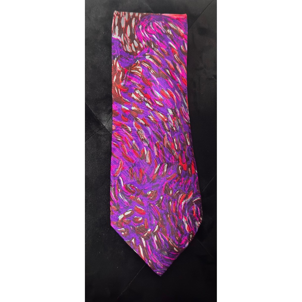 Napoleon Mens Silk Necktie Purple Red Abstract Impressionist Pattern Tie